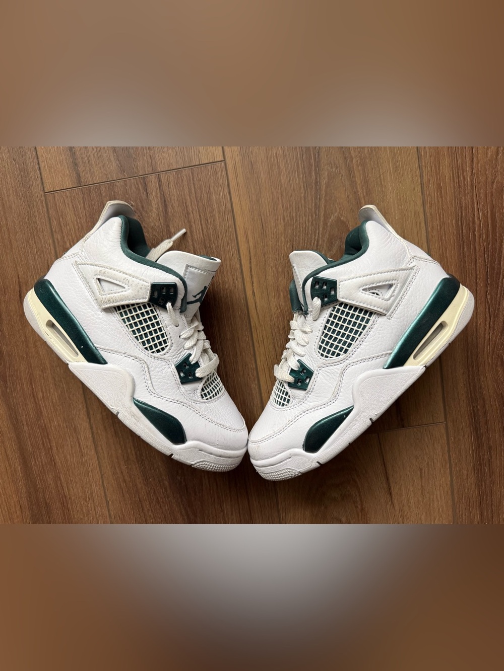 Nike Air Jordan 4 Retro White Oxidized Green Size 3.5Y FQ8213-103 EUC Youth Kids
